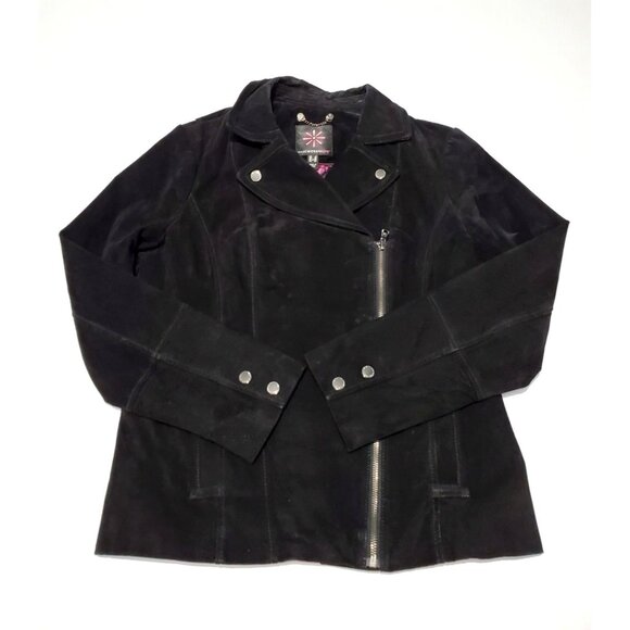 Isaac Mizrahi Women's Black Suede Leather Motorcycle Jacket  Size 8 627 - Picture 6 of 13